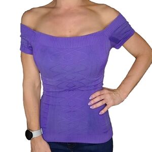 Y2K Vintage Bebe purple off the shoulder knit bodycon top Size S